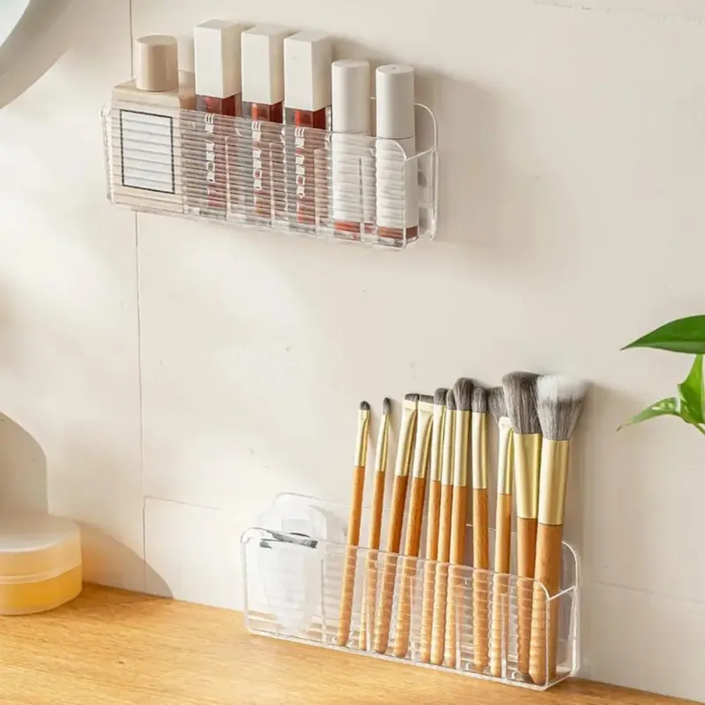 Makeup Wall Organizer Waterproof Cutout Wall-mounted Makeup Organizer Transparent Cosmetics Tray Home Organization Bin 5