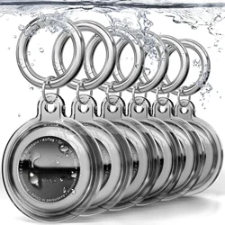 Waterproof Airtag Holder Keychain for Pet Collars and Key Rings (6 Black)