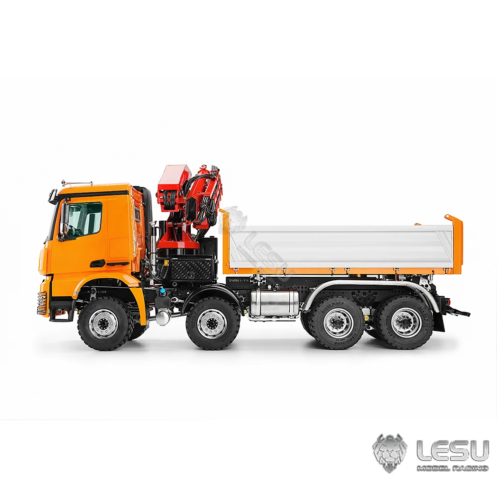 8*8 LESU 1/14 RC Hydraulic Crane Dump Truck 3348 Remote Control 3-Way Metal Dumper Tipper 2 Speeds Car Model Light Sound Set 3
