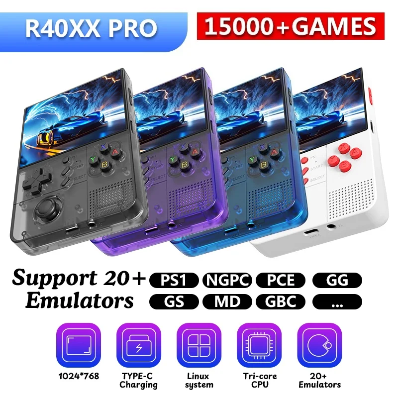 Console de Jogos Portátil Retro R40XX Pro com Tela IPS de 4,2 Polegadas e Código Aberto