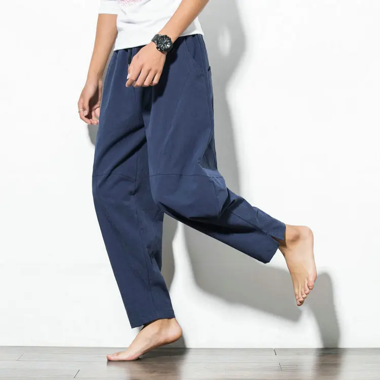 Buddha Shaolin Wear Casual Pant Summer New Pant Chinese Style Harun Pants Men Big Size Trousers Cotton Line Bottoms