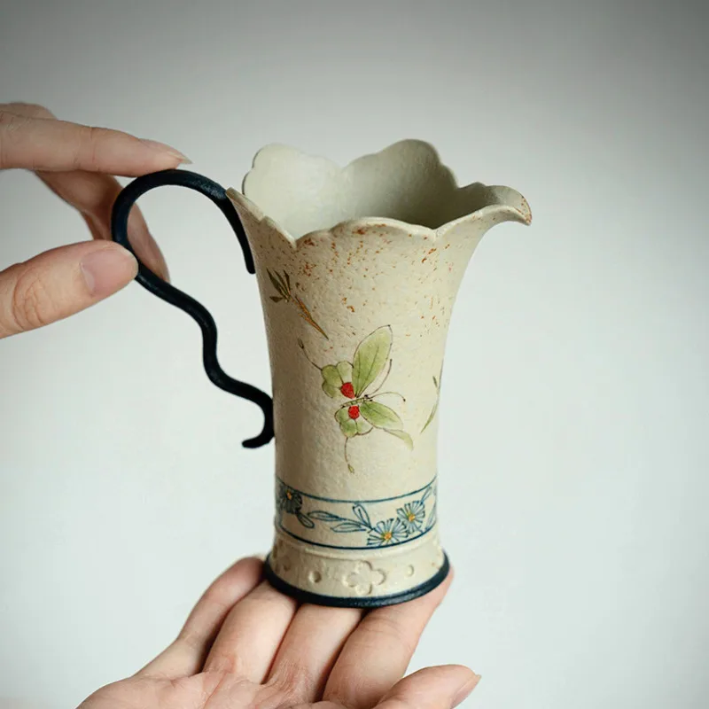 140ml Blue And White Flint Red Tea Pitcher Handmade Gold Drawing Butterfly Orchid Cha Hai Justice Cup Tea Ceremony Accessories