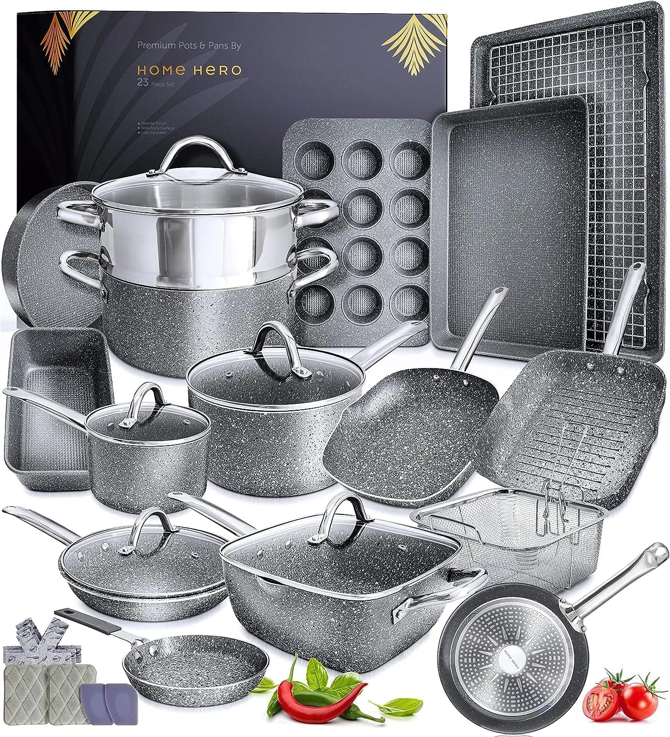 

Home Hero Pots and Pans Set Non Stick - Induction Compatible Kitchen Cookware Sets + Bakeware Sets - Non Stick, PFOA Free,