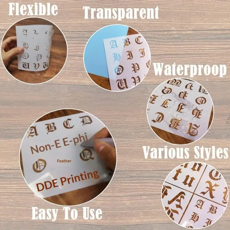 고딕 서예 스텐실, DIY 페인팅, 공예, 스크랩북킹을 위한 6팩 재사용 가능한 올드 잉글리시 문자 및 숫자 템플릿