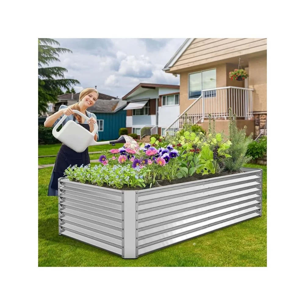 

6x3x2ft Galvanized Metal Raised Garden Bed for Vegetables, Outdoor Garden Raised Planter Box, Backyard Planter freight free