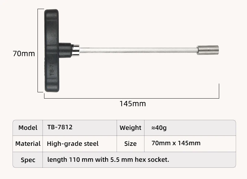 Description Picture 4 of itemSuper B T-handle Bicycle Internal Nipple Wrench 3.2/4.8/5.5/6.0/8.0mm Spoke Wrench Hex Sockets Bike Rim Repair Wrench Tools