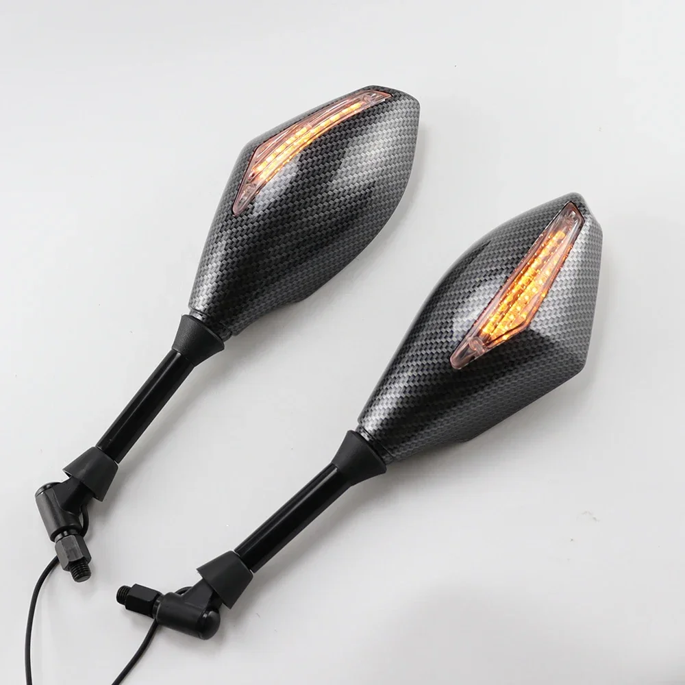 

For Honda Suzuki Yamaha Ducati 2X Universal 10mm Motorcycle Rearview Side Mirrors with LED Turn Signal Lights Indicator Black