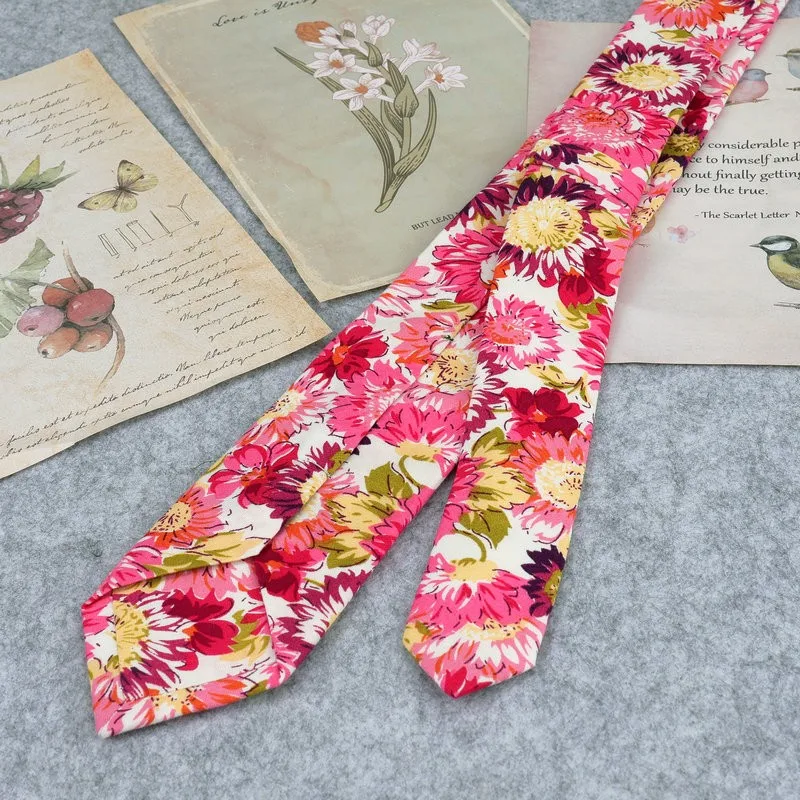 Floral Cotton Neck Tie Mens 6cm Dress Wedding Accessories