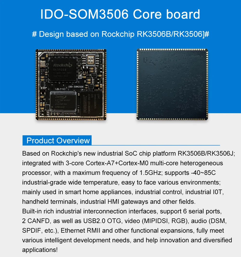 IDO-EVB3506 Near Link Gateway Motherboard Rockchip RK3506 Linux Industrial Devel