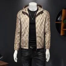  European station spring new European and American high quality men's Hooded Jacket trend printed long sleeve jacket men's jacket 