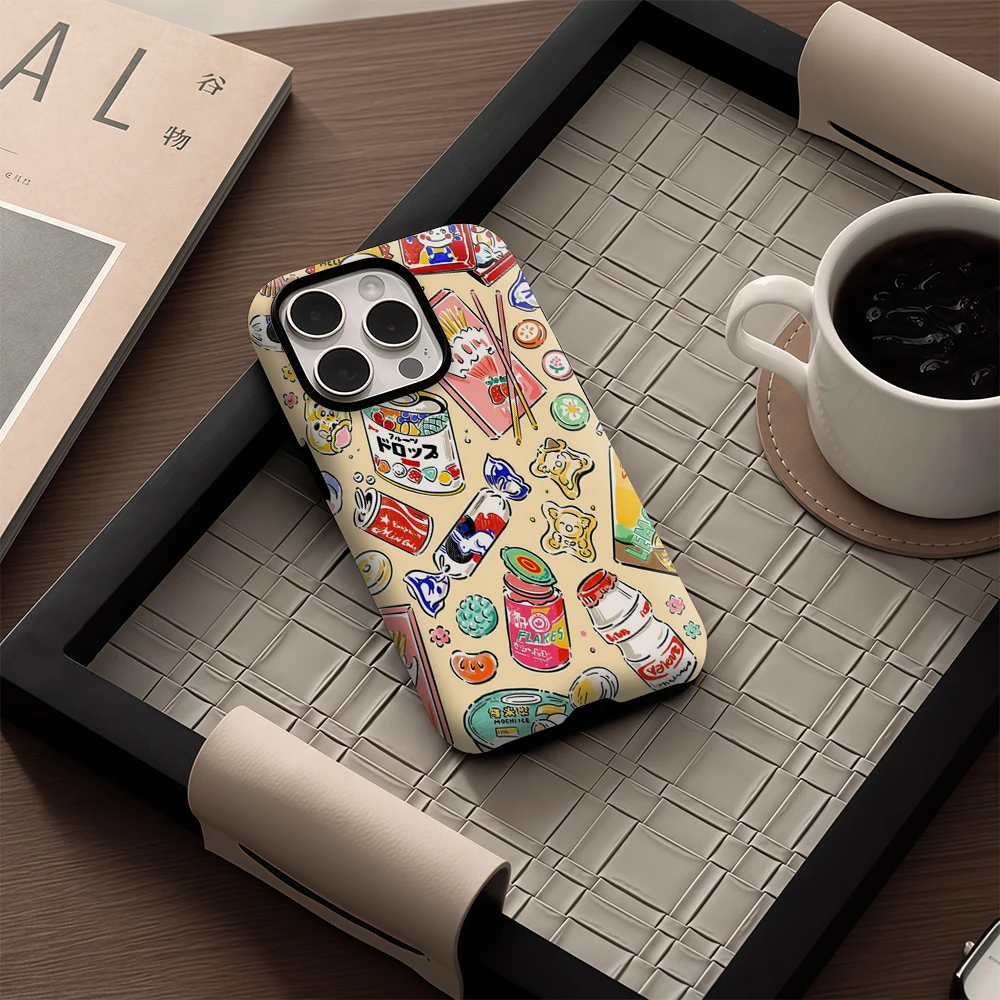 Retro Japanese Snacks Design Magnetic Phone Case - Durable Tough Single/Double-layer Protection