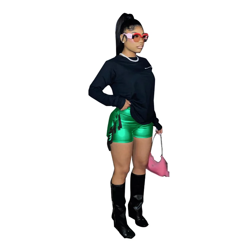 Metallic Color Women Punk Shorts with Tassel High Waist Skinny Short Pants 2023 Summer Activewear Sexy Night Club Party Capris
