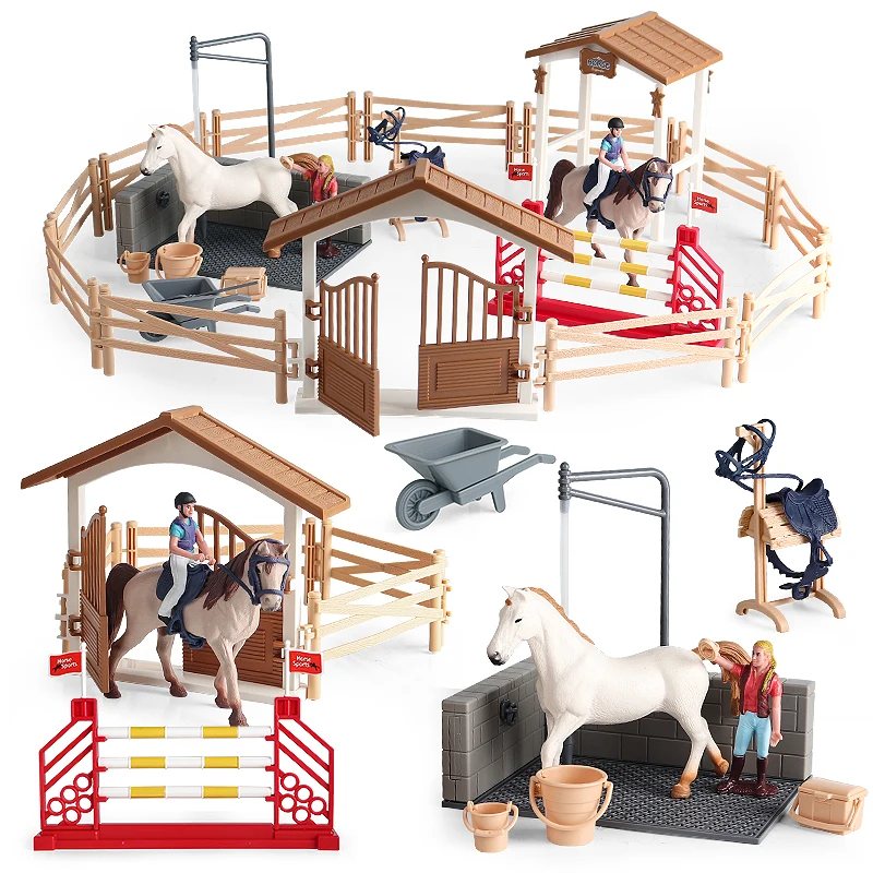 Oenux 농장 말 경주 모델 액션 피규어, DIY 승마 기수 동물 입상, 귀여운 교육 컬렉션, 어린이 장난감 선물 