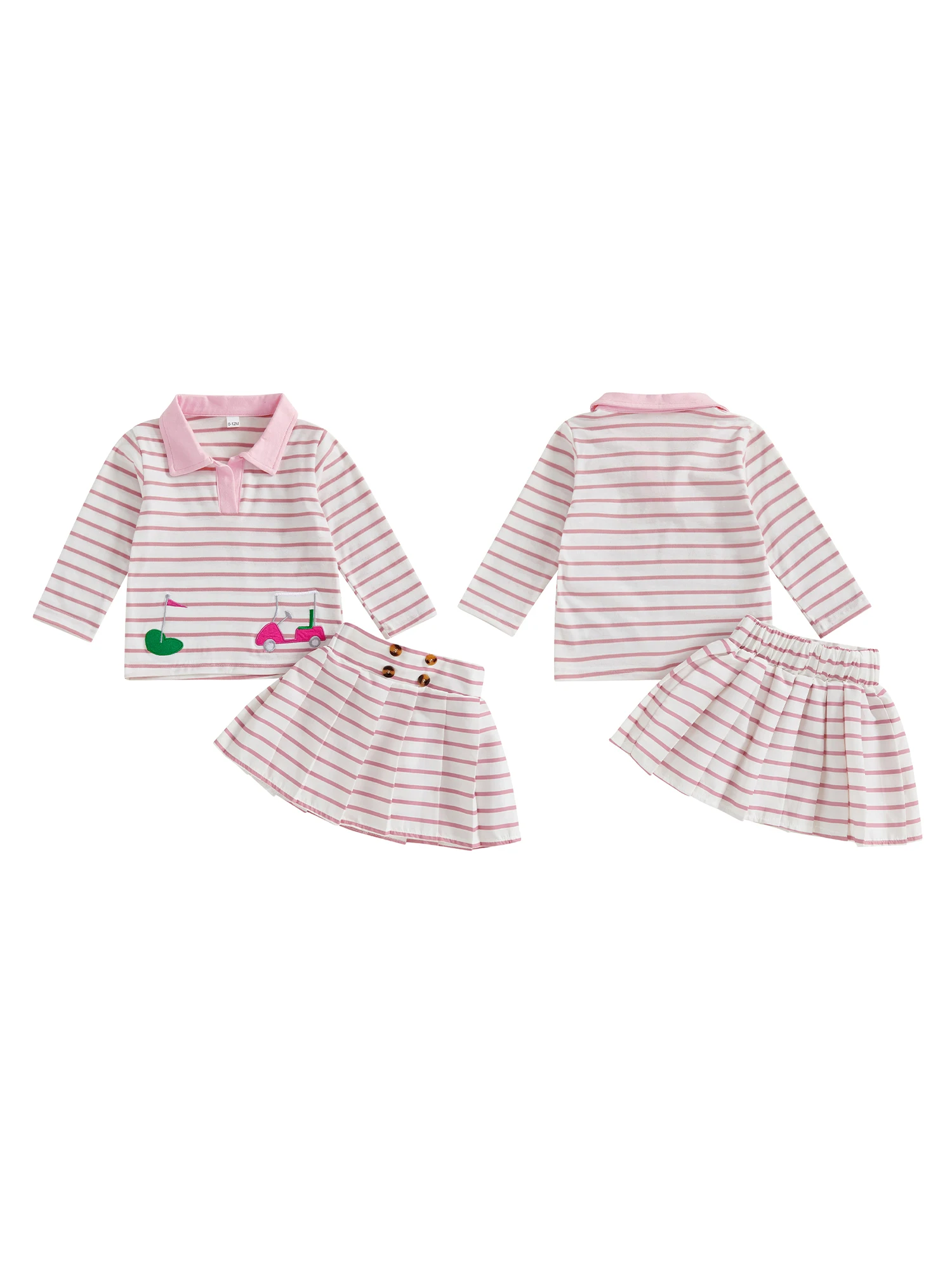Girls 2-Piece Autumn Ensemble with Embroidered Lapel Collar Top and Pleated Skirt - Stylish Golf Attire for Toddlers S3778de070a2042d289195174d39f81d0o