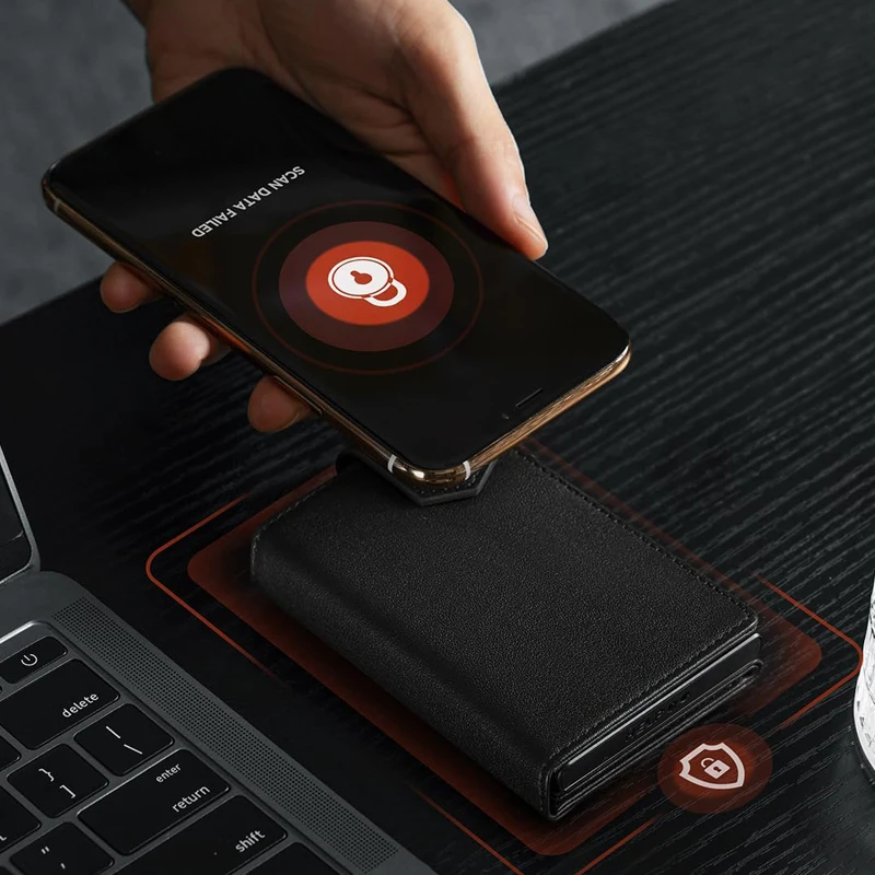 YATBEST Men's Card Bag RFID Anti Theft Brush Anti Magnetic Tape Zipper Change Bag Aluminum Automatic Pop Up Credit Card Clip id credit card holder