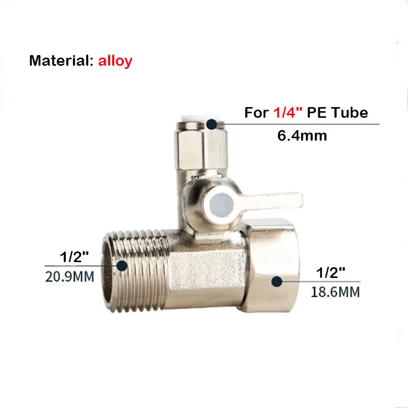 Ball Valve For Water Purifier 1/2" to 1/4"3/8" PE Pipe Brass Alloy Plastic 3-Way Adapter Tap Connector Hardware Accessories pipe fitting water pipe fitting hose pipe fitting ball valve water faucet adapter tee adapter