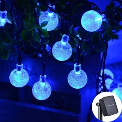 Solar Crystal Globe LED String Lights - 60 LED, 8 Modes, IP65 Waterproof, Decorative Fairy Lights for Garden and Party Decor (Blue light)