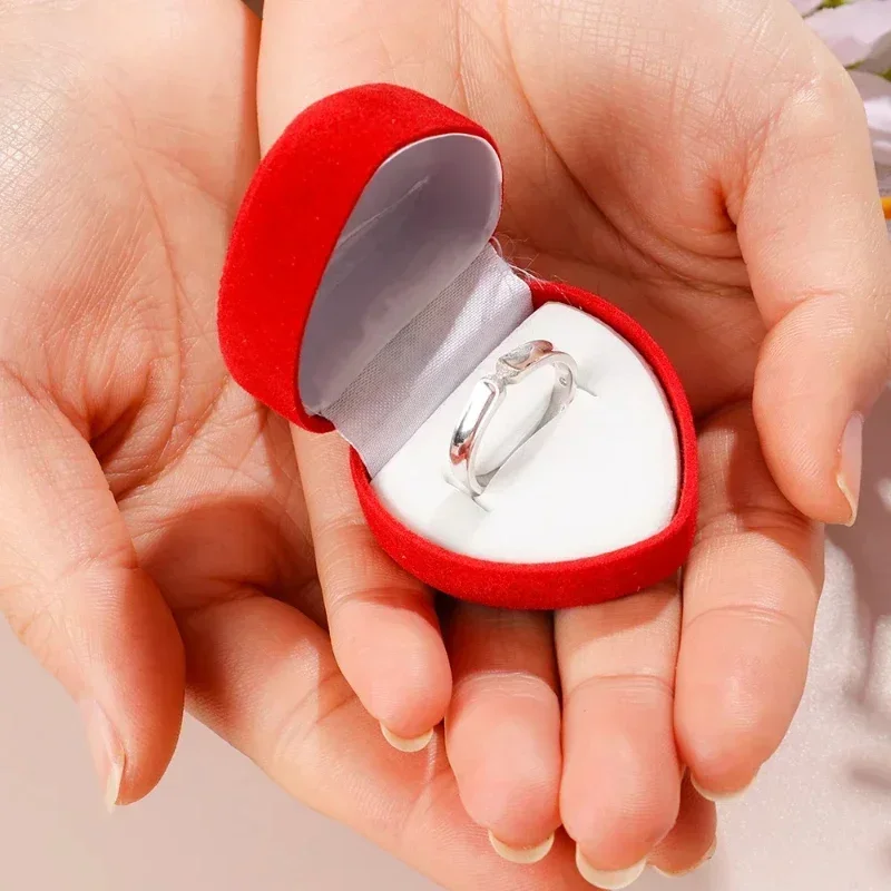 Elegant Red Heart Flocking Ring and Earrings Gift Box