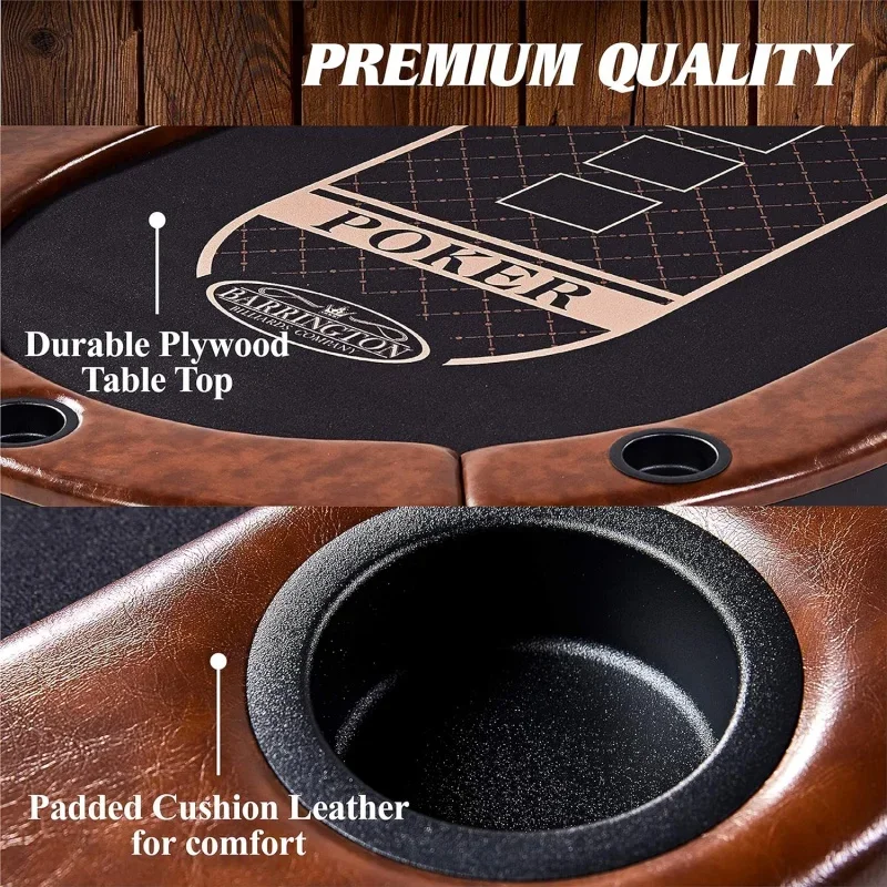 Barrington Charleston 10 Player Folding Poker Table Oval Card Table Casino Style Tournament Poker Table with Padded Rails