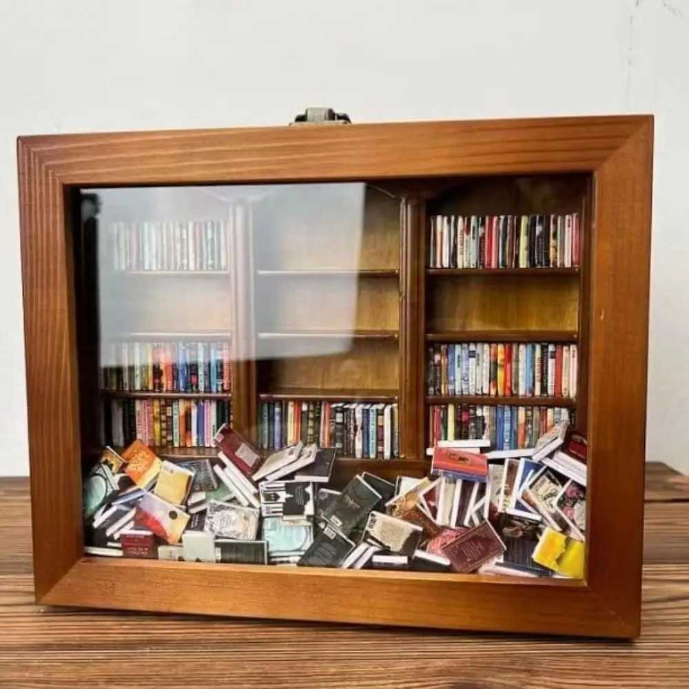 

Shake Away Your Anxiety Anti-Anxiety Bookshelf Reduce pressure Creative Anxiety Bookshelf Ornament Wooden with 200Pcs Books