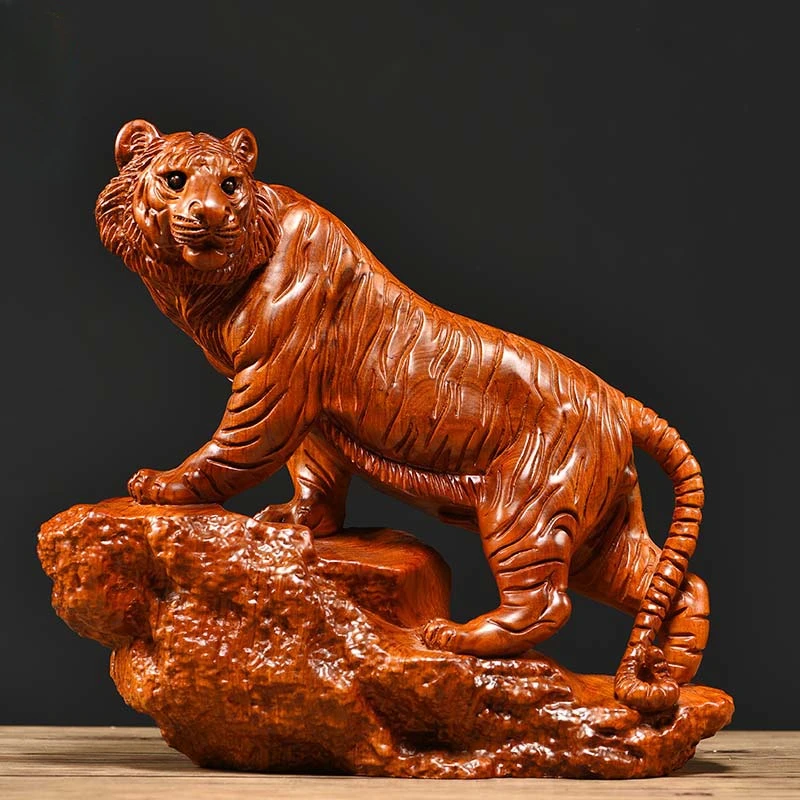 

Huanghuali Wood Carved Tiger Ornaments Feng Shui Attracting Wealth Solid Wood Carved Zodiac Crafts Home Decoration Accessories