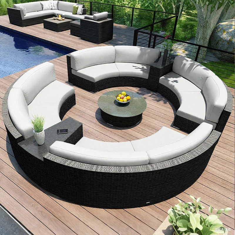 Offerta Speciale: Set Divano da Esterno in Rattan Intrecciato Impermeabile per Tutte le Stagioni, Mobili da Giardino e Patio - immagine 6
