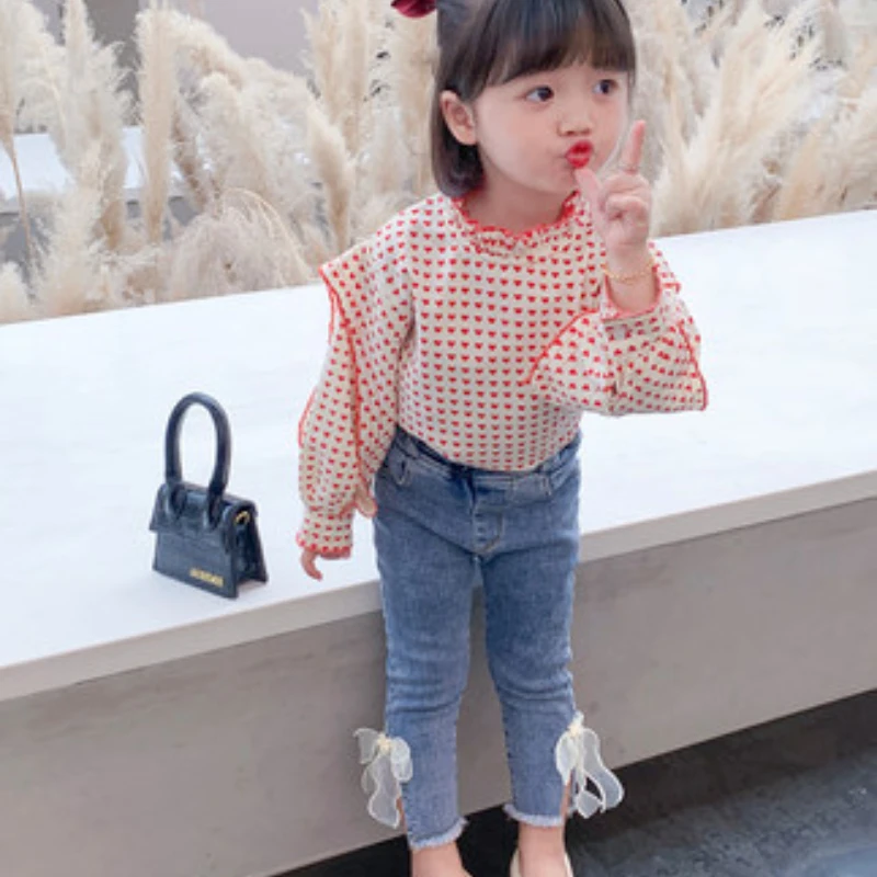 

Girls Outfits Sets Spring Autumn Print Blouse Shirt Tops Jeans Pants Fashion Clothes Girls Bell Bottoms 2pcs Kids Clothes Girls