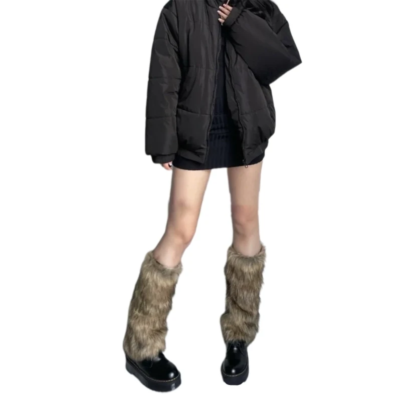 Harajuku Shoes Cuffs Leg Warmer Winter Warm Vintage Solid Color Fluffy Faux Fur Boots Cover Thick Calf Socks for Dropshipping