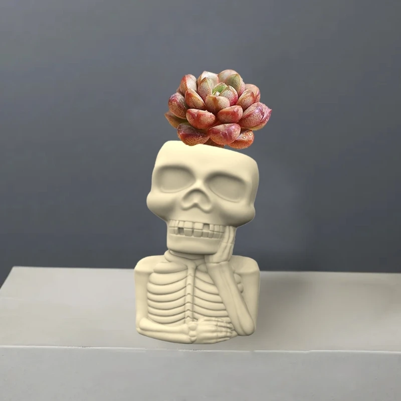 

Geometric Halloween Skull Man Gypsum Silicone Mold Storage Box Mold for Making Succulent Plant Pot Flower Pot Pen Holder