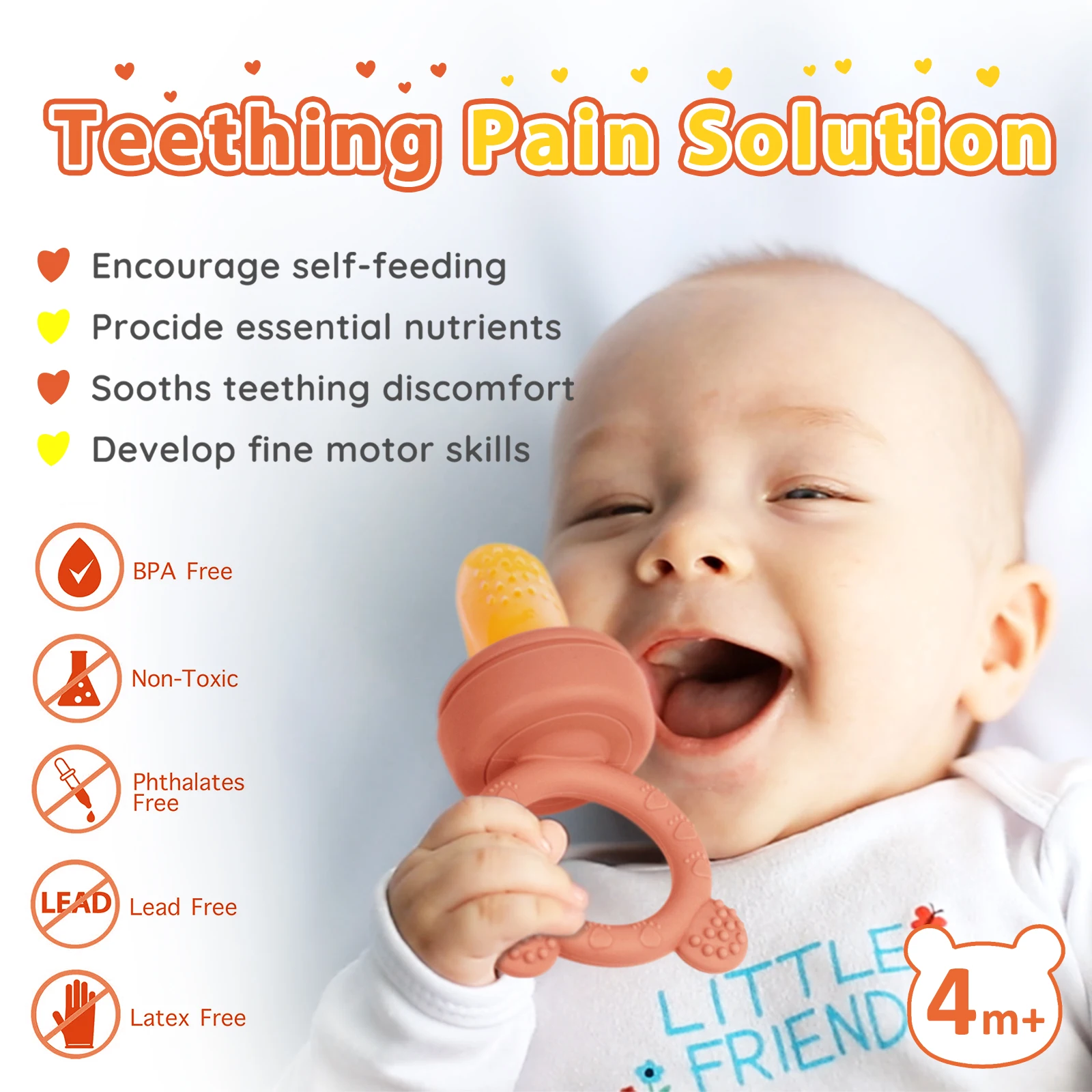 Baby Teething Relief Toy with Tray Replacement Pacifiers Breast Milk Ice Pop Molds Silicone Baby Fruit Feeder BPA-Free - 6