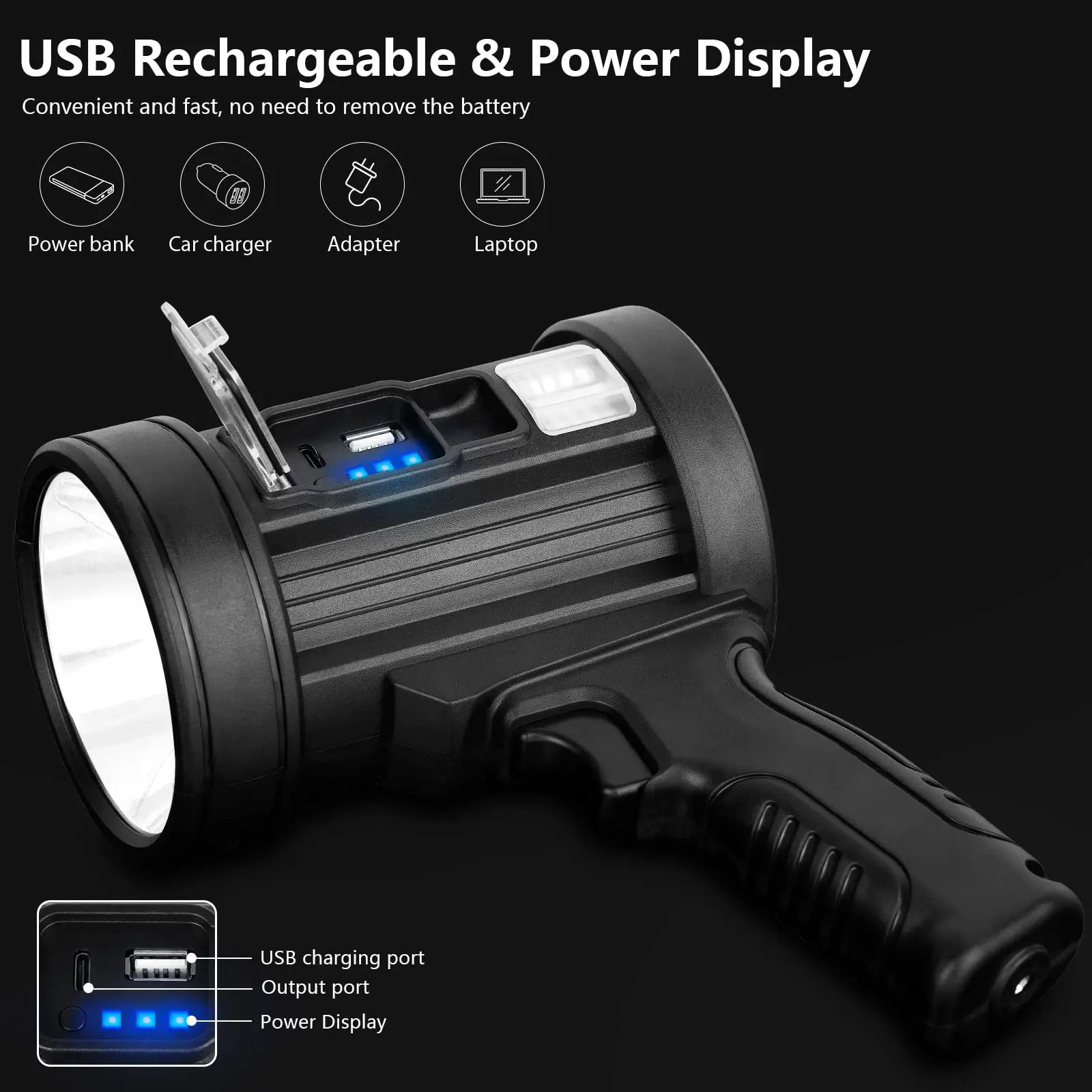 Projecteur Rechargeable, Projecteur LED Portatif Lumineux De 5 000 Lumens Lampe De Poche Etanche 4 400 Mah Pour Bateau Camping Campagne Ferme 87458093