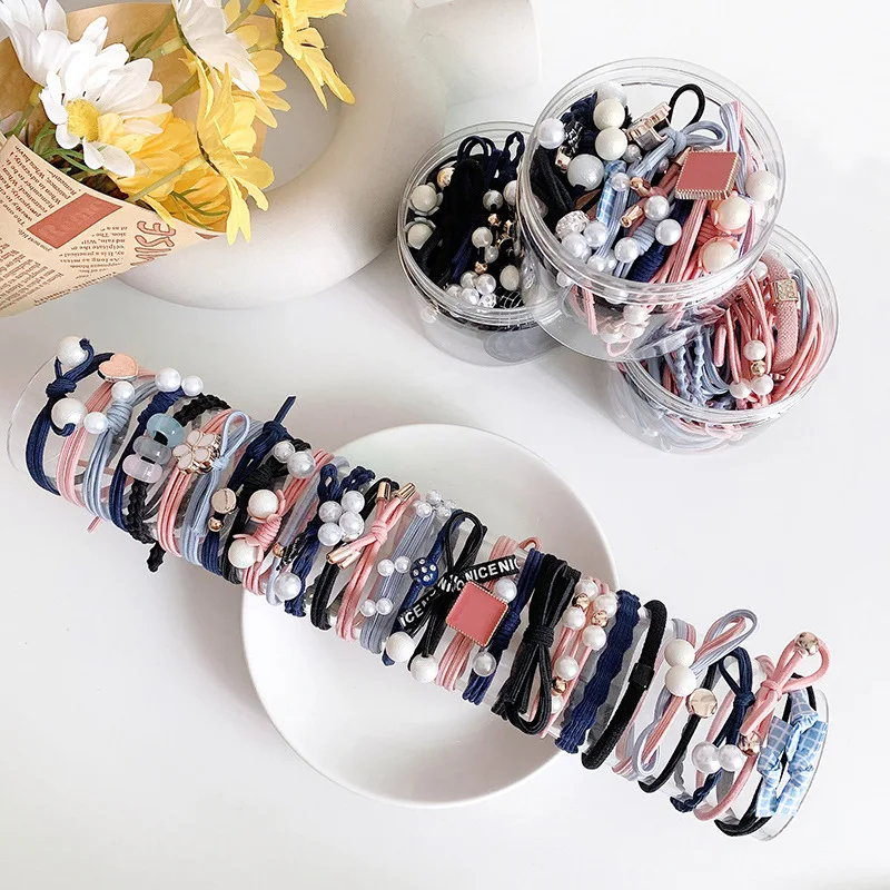 50/12PCS  Women Elastic Hair Ties Pearls Fashion Girls Scrunchies Ponytail Holder Rubber band Hair Rope Hair Accessories 3