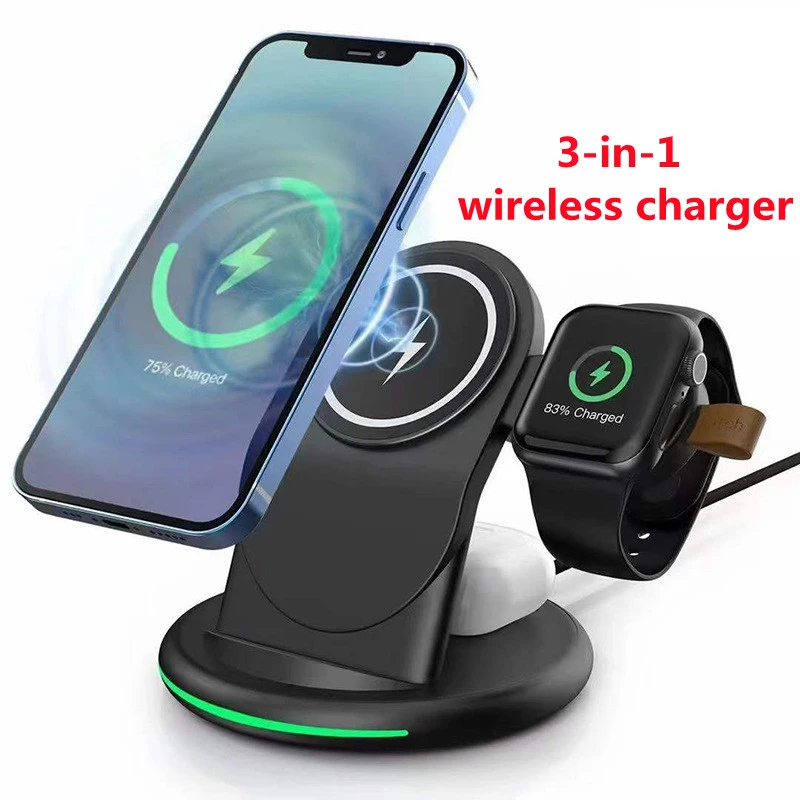 3 in 1 Magnetic Wireless Charger Stand Fast Wireless Charging for Samsung Xiaomi Huawei IPhone Apple watch Bluetooth Earphone wireless chargers