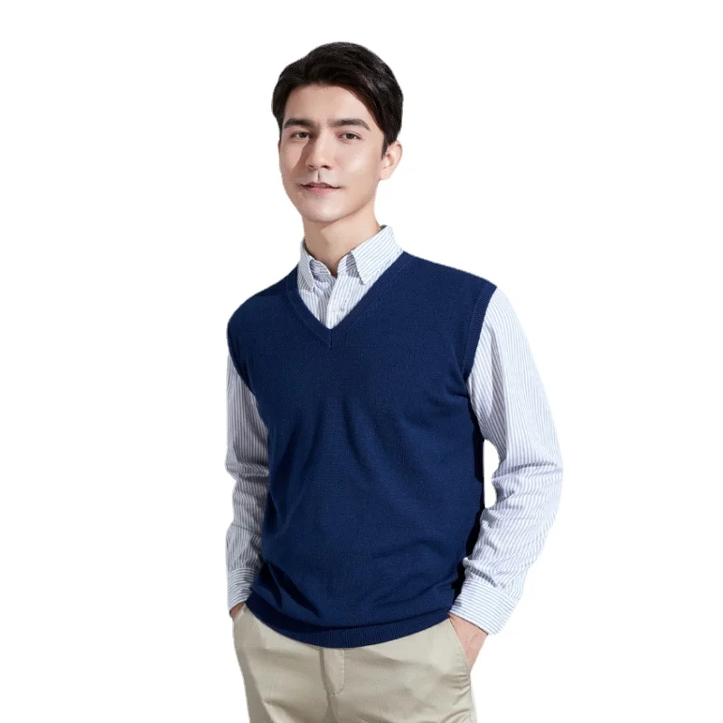 

2023 New Style Men's Knitting Cashmere Wool Blend Vest V Collar Loose Style Solid Color High-quality Soft Keep Warm Vest