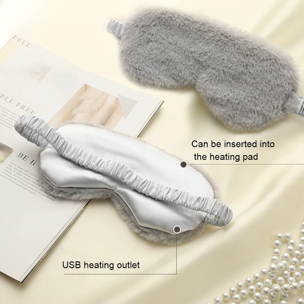 Silk Sleeping Mask Cute Soft Hairy Blocking Ice Hot Compress Light Eyemask Travel Sleeping Aid Eyepatch Home Night Sleep Shading 4