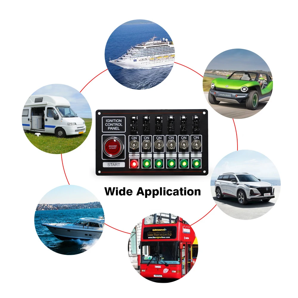 Pulsantiera Di Avviamento Del Motore, Pannello Interruttore A Levetta Di Accensione 6 Gang Stile Racing Universale Preforato Con Fusibile Per Veicolo Con Guida A Sinistra - Foto 3