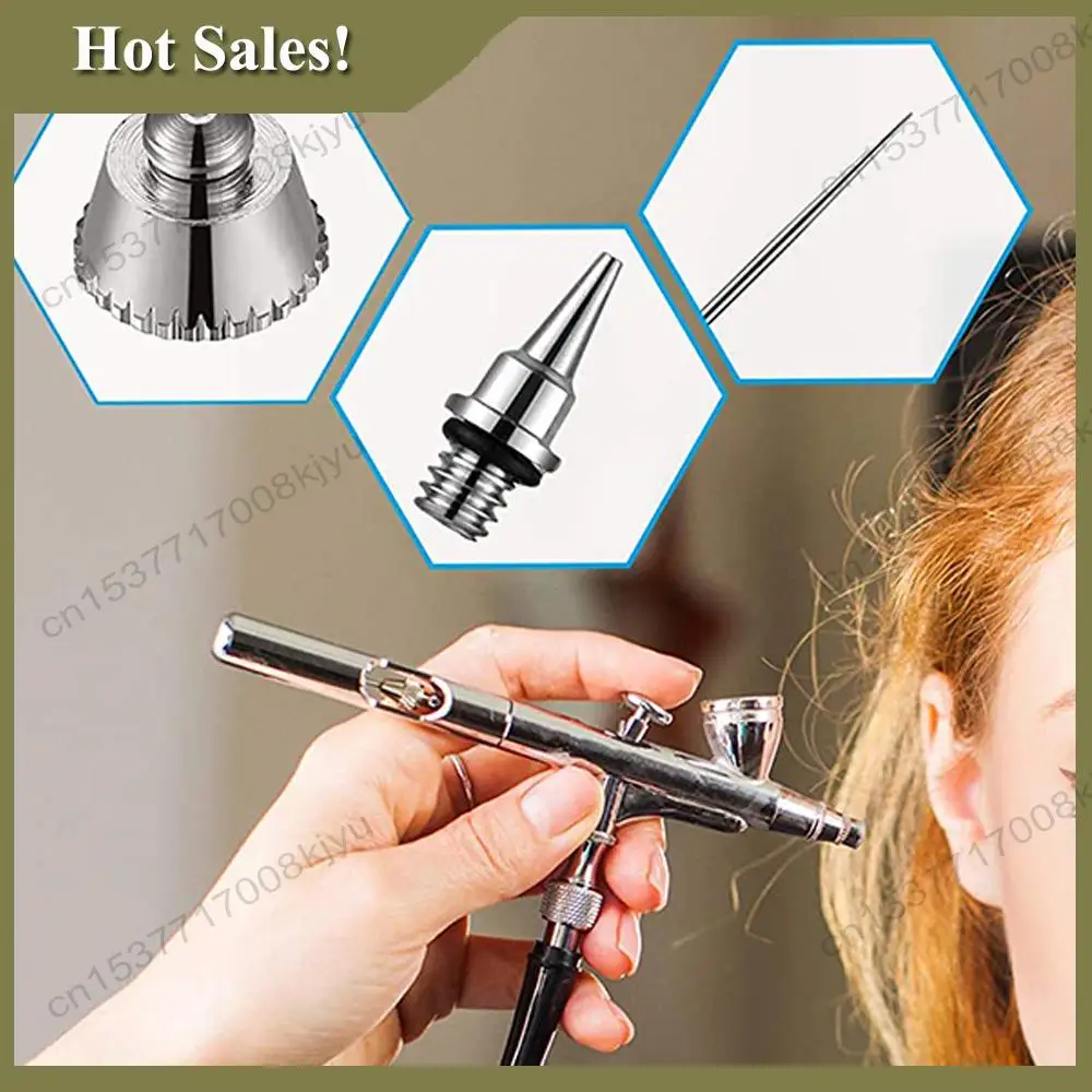 -A23G 10 조각 에어 브러시 노즐 니들 노즐 캡 키트 (렌치 포함) 에어 브러시 스프레이 어 액세서리 용 에어 브러시 교체 부품