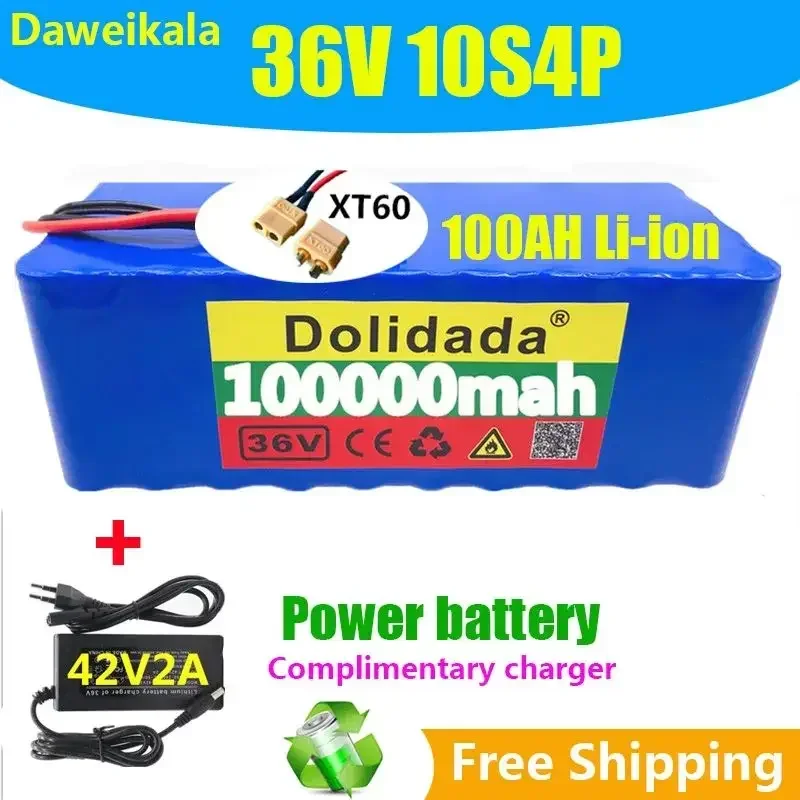 

New 36V XT60 18650 Battery 10S4P 100000MAh One Set of 1000W High-power Battery 100Ah, Scooter Electric Bicycle BMS+42V2A Charger