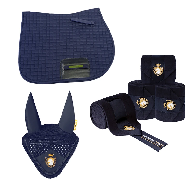 Three Equestrian Equipments For Horse Ear Cover Saddle Pad And Bandage Four Color Choice Orange Wine Red Navy And White