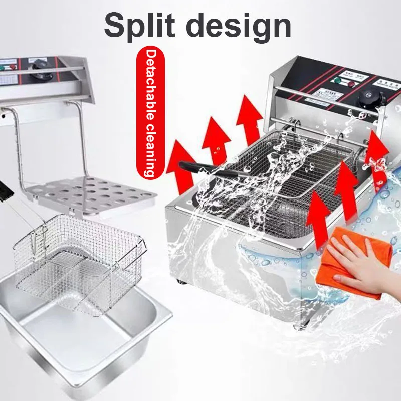 DMWD Electric Deep Fryer Stainless Steel Commercial Electric Fryer Household Chips Frying Pan French Fries Making Machine 6L EU deep fryer