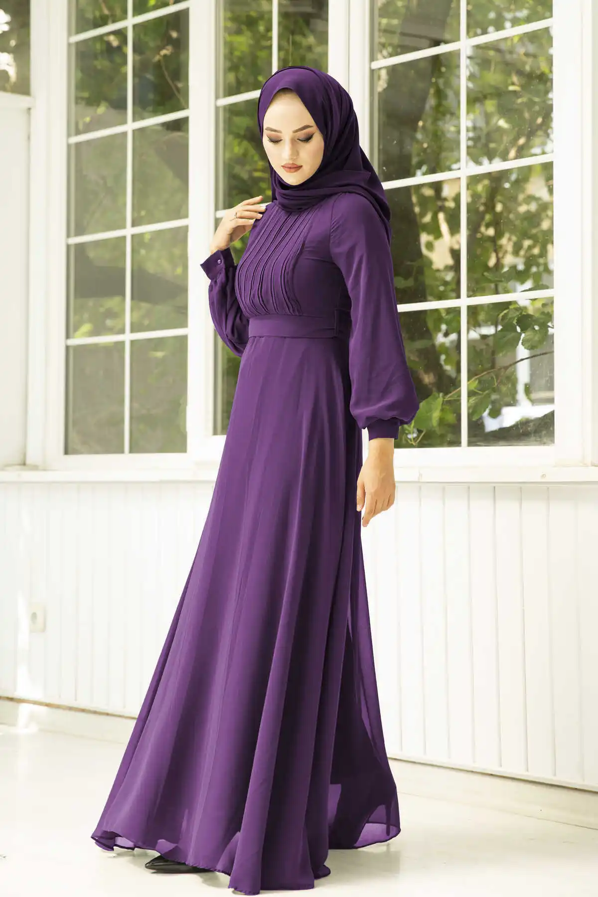 

Шифоновое вечернее платье драпировки Hijab фиолетового цвета