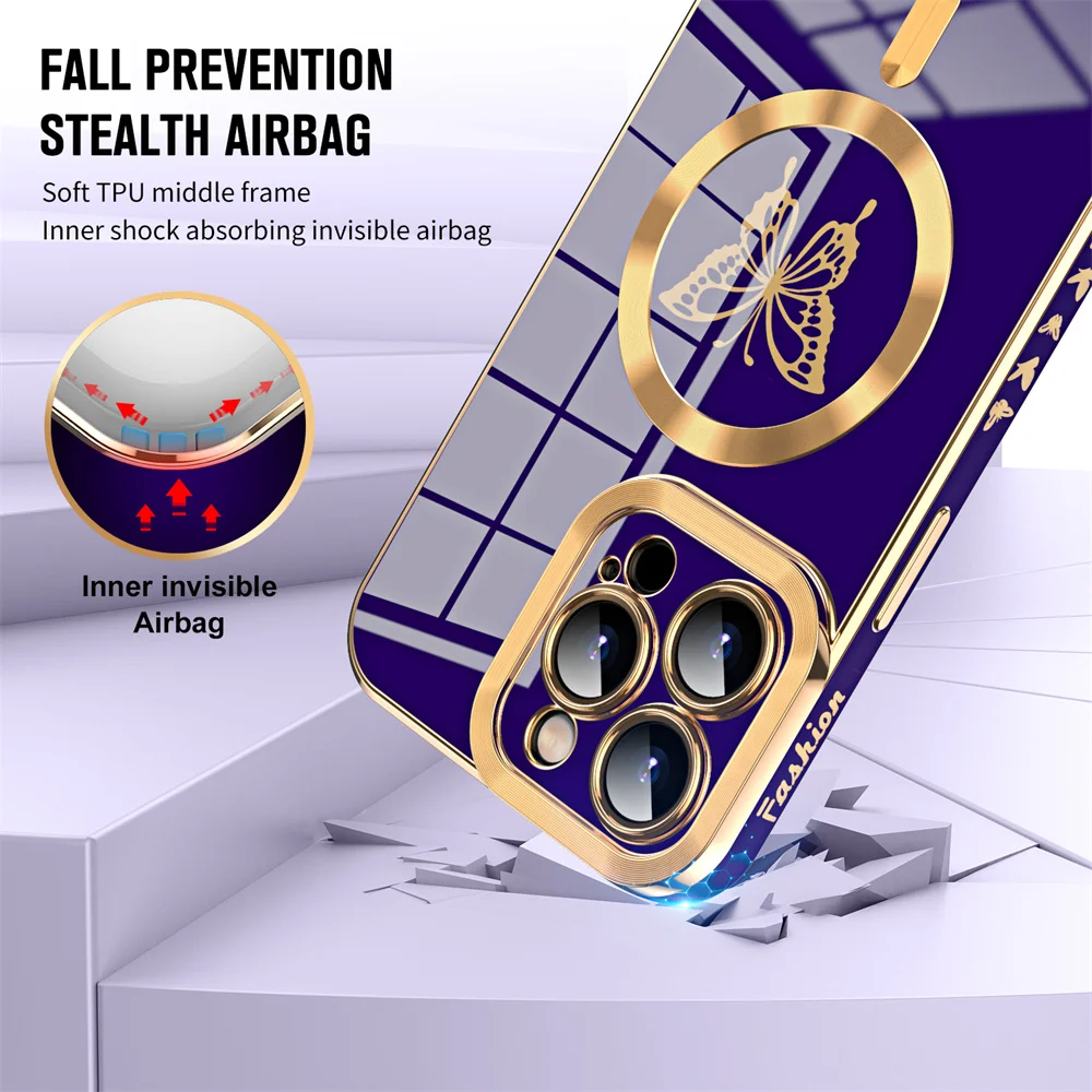 Coque papillon magsafe de luxe pour iphone avec protection_voghion.com