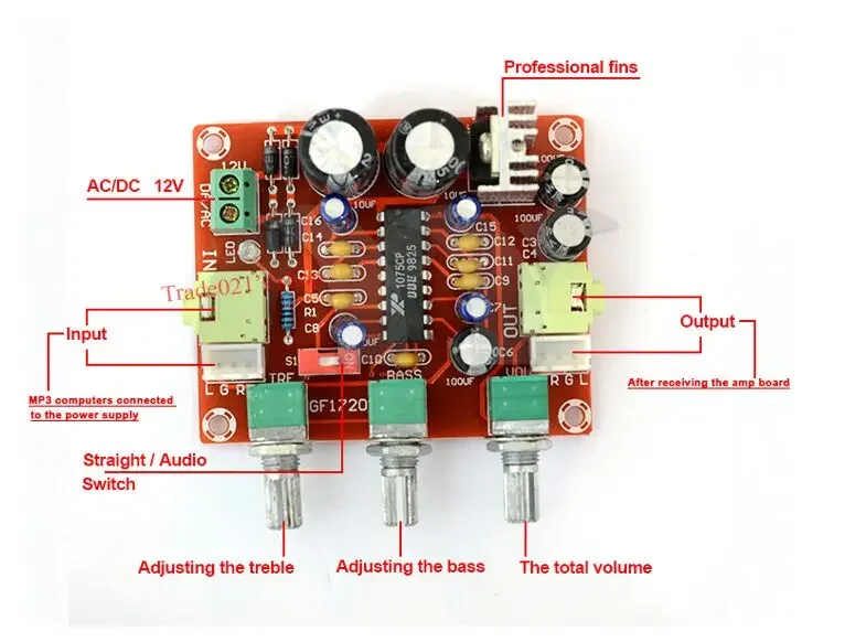 12V XR1075 BBE Tone Adjust Module Bass Treble Volume Control 2 Channel