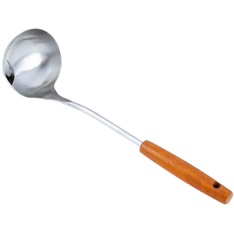 

Stainless Steel Oil Filter Soup Spoon Grease Strainer With Wooden Handle For Gravy Hot Pot Grease Separator Ladle