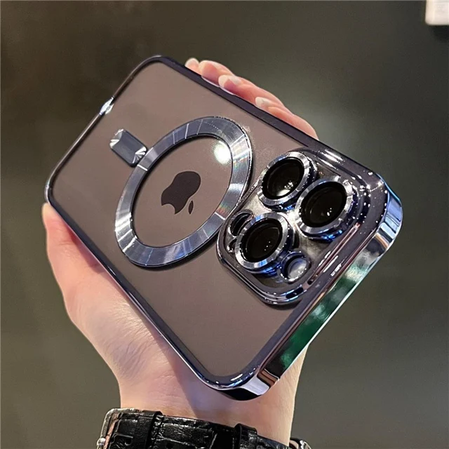 thumbnail image 1 of 15 Pro Max Luxury Electroplate Bumper Magsafe Magnetic Transparent Phone Case For iPhone 15 14 13 12 11 Pro Max Shockproof Cover, 1 of 5