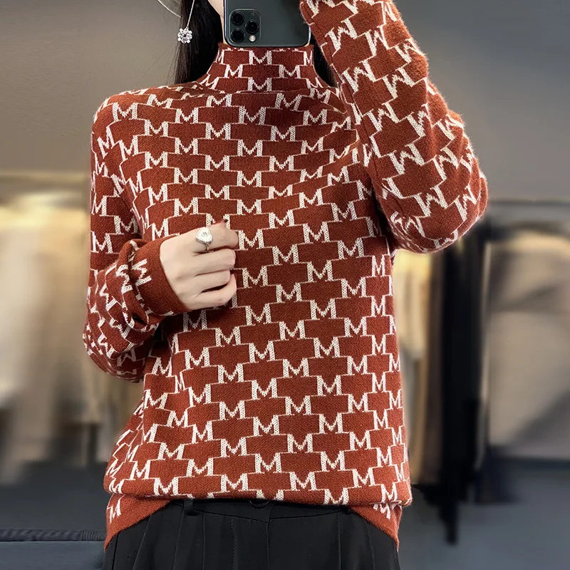 Women's 100% Wool Cashmere Sweater - Loose Fit Round Neck Knitted Pullover For Autumn & Winter