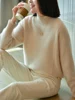 100% Pure Wool Sweater Women's 2024 Autumn/Winter Half High Collar Solid Color Pullover Fashion Light Luxury Cashmere Knit Tops 6