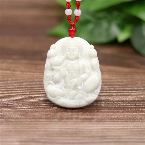 

Natural White Chinese Jade Guanyin Pendant Necklace Charm Jewellery Carved Amulet Fashion Accessories Gifts for Women Men