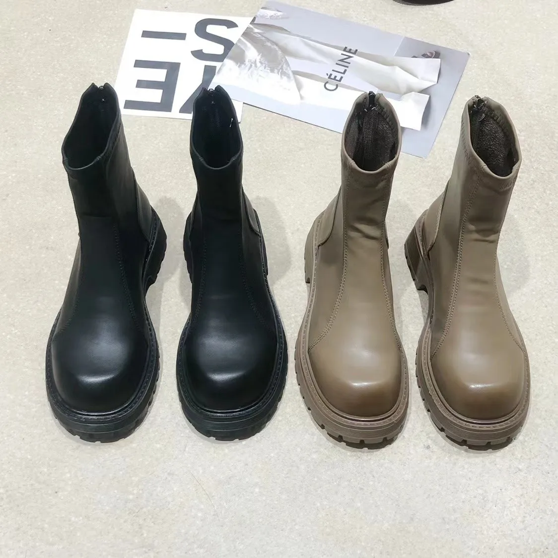 Women Ankle Boots Thick Heels Mature Fashion Concise Genuine Leather Shoes Woman Working Outdoor Casual New Luxury Brand Woman