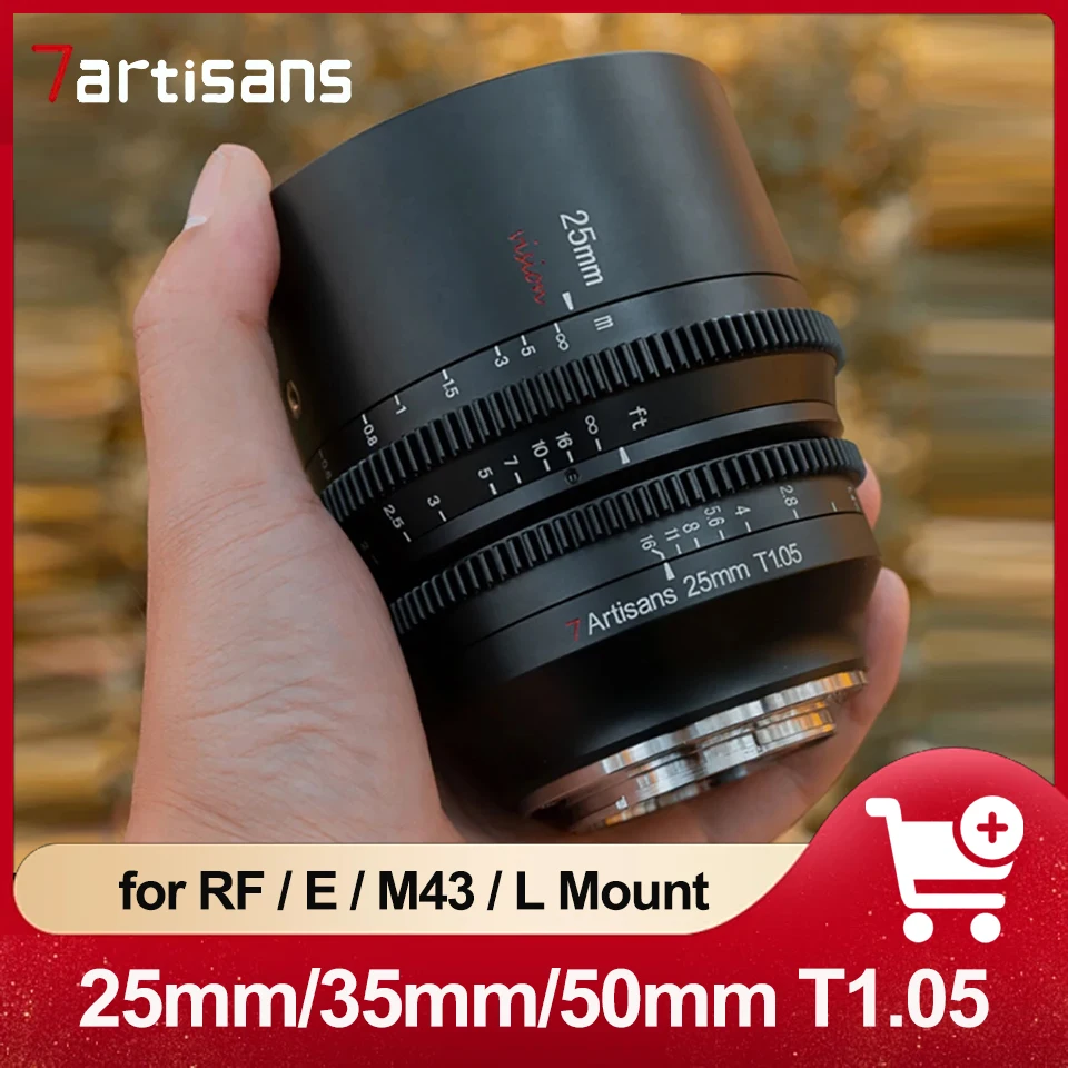 

7artisans 25mm 35mm 50mm T1.05 Cine Lens Manual Focus APS-C Camera Lens for Sony A6000 A7 Canon R5 Sigma Panasonic